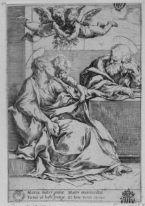 Sacra Famiglia con due angeli in volo